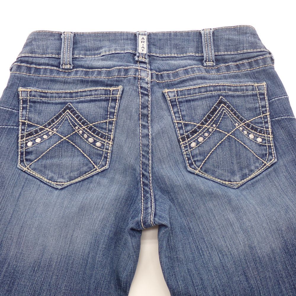 Ariat REAL Denim Boot Cut Jeans Embellished Back Pockets Medium Wash Size 28S